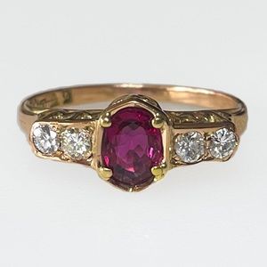 SOLD*Victorian 14k Rose Gold 1ct Ruby Diamond Ring